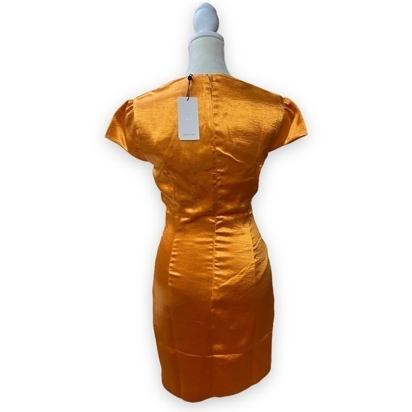 cinq a Sept Natalia Short Sleeve Satin Mini Dress in Citrine Orange | Size 0 - Picture 6 of 15